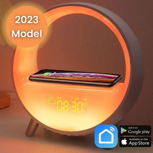 Neveda® Sleep & Wake Up Light Wekker - Lichtwekker - Digitale wekker - Wekkers digitaal - Nachtlampje - Sunset lamp - Incl. App & Draadloze oplader - Voor Kinderen & Volwassenen - Google Home & Alexa