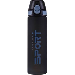 Waterfles 650ml - Pale Blue - Sport bidon 0,65L - Drinkfles met drinktuit / rietje - Blauw / Zwart