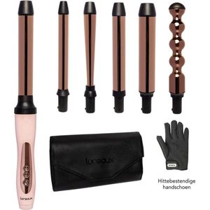 Loreaux 5 in 1 Krultang set met Opzetstukken - Haarkruller - 13 tot 32mm - Titanium - Incl. Handschoen en Leren Opbergetui - 10 temperaturen - curling iron