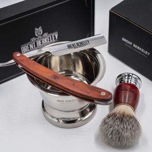 Brent Berkeley® Straight Razor Scheerset Professional - Klassiek Open Scheermes met Scheerkom & Scheerkwast