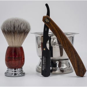Brent Berkeley® Shavette 'Obsidian Black' Scheerset - Professioneel Open Scheermes met Scheerkom & Scheerkwast
