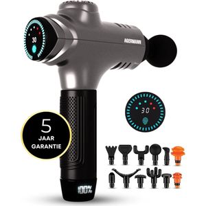 AGERMANN - Massage Gun - 12 opzetstukken - Touchscreen - Professioneel - Sport Massage Apparaat - 3300 mah - Grijs