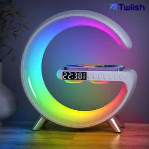 Twiish - Wake Up Light - Digitale Wekker - Lichtwekker - Met Draadloze oplader - Bureaulamp - Slaaphulp - Voor Kinderen & Volwassenen