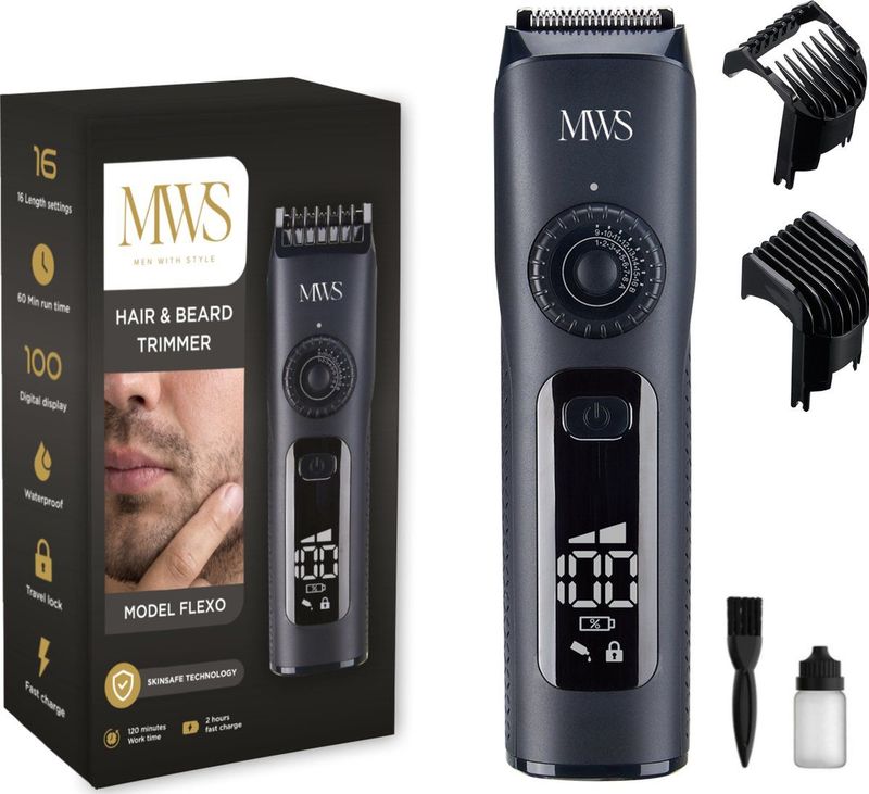 MWS - Model Flexo - Baardtrimmer - Zwart - Waterdicht - 16 Lengte-instellingen