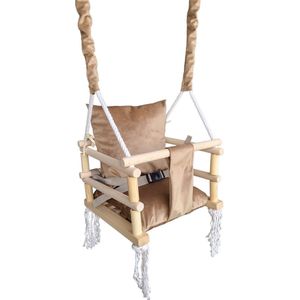 Luxe houten 3 in 1 beige bruine meegroei baby schommel en Kinder schommel – Baby swing – Schommel die meegroeit met je kindje - Schommelstoel - Schommels - Handgemaakt