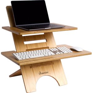 Duurzaam Sta bureau - Standing desk - Kantoormeubel in hoogte verstelbaar - Ergonomisch thuiswerken - Bureau opzetstuk - Bamboe - Toetsenbordplank