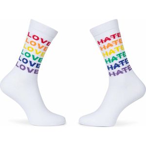 ALLPRIDE LGBTQIA regenboog rainbow pride sokken socks maat 41/46 wit love hate