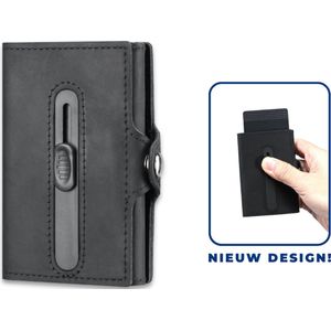 Pasjeshouder Uitschuifbaar - Kaarthouder van Leer - RFID & NFC Pashouder - Portemonnee voor Mannen & Vrouwen - 7 tot 9 Pasjes en Muntgeld - Zwart
