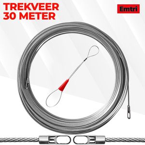 EMTRI professionele trekveer 30 meter staal extra sterk - gratis kabelbevestiger - kabeltrekker - netwerkkabel - elektra - kabels