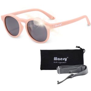 Maesy - baby zonnebril Bowi - 1-3 jaar - flexibel buigbaar - verstelbaar elastiek - gepolariseerde UV400 bescherming- dreumes en peuter - jongens en meisjes - kinder zonnebril rond - licht roze