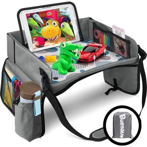 Premium Reistafel Voor Auto met Tekentafel & Tablethouder - Autostoel Organizer - Speeltafel - Whiteboard - Grijs