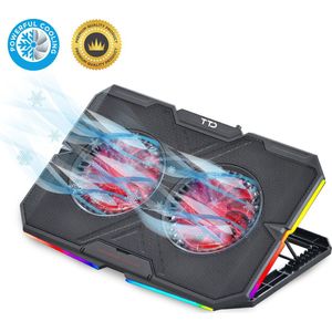 TTD® Premium Laptop Cooler en Verstelbare Laptop Standaard - Laptop Verhoger - Rotatiesnelheden tot boven de 2400 RPM - Gaming Laptop Cooling Pad - Tot 17 Inch - Extra USB-poort - Zwart