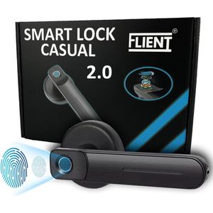 Flient® Smart Lock Casual 2.0 - Slimme Deurslot Met Vingerafdruk & APP - Deurklink - Zwart - Slim Deurslot - Binnen - WiFi & BlueTooth - Deurkruk - Smarthome