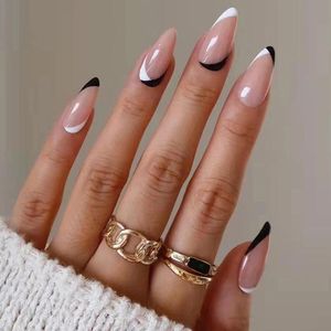 Press On Nails - Nep Nagels - Zwart Wit - Almond - Manicure - Plak Nagels - Kunstnagels nailart - Zelfklevend
