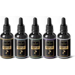 Velihan Beardcare - Baardolie Variatie Box - 5 Geurtjes - Baardolie voor baardgroei - Baard olie - Baard verzorging mannen - Baardolie korte Baard - Baardolie gevoelige huid