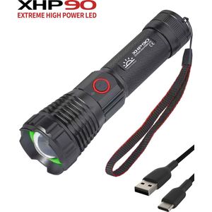 TomorrowNow® XHP90 Zaklamp LED Oplaadbaar - USB-C + USB-A - 5.200 Lumen - Powerbank Functie - Battery Management System - Waterdicht - Zaklamp Oplaadbaar - Zaklampen