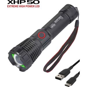 XHP50 Oplaadbare LED Zaklamp - USB-C + USB-A - 3.000 Lumen - Powerbank Functie - Battery Management System - Waterdicht
