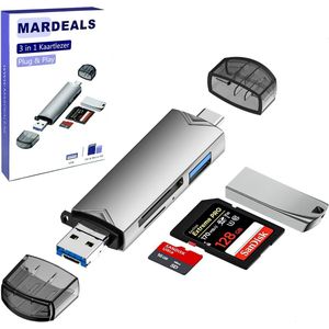 Mardeals® SD Kaartlezer - USB 3.0 Kaartlezer - OTG Kaartlezer - Snelste CardReader voor SD - Micro SD - USB - Geschikt voor Telefoon - PC - Tablet