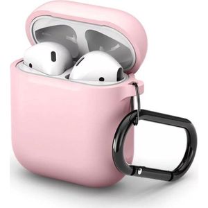 Jumada's Apple Airpods hoesje - ""Geschikt"" voor Airpods 1 en 2 - Softcase - Licht Roze - Beschermhoesje - Met haak