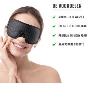 Jumada's - TraagschuimSlaapmasker - 100% Verduisterend - 3D Ademend - Zwart