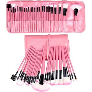 Make-up kwasten | Make-up geschenksets | Oogschaduw borstel | Contourborstel | Wenkbrauw borstel | Oogpotlood | 24-delig | Met etui | Roze | Able & Borret