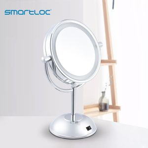 Smartloc 2 Gezicht Iron Led Verlichting Badkamer Stand Ronde Spiegel Make 5X Vergrootglas Bad Make Up Cosmetische Vanity Smart Muur