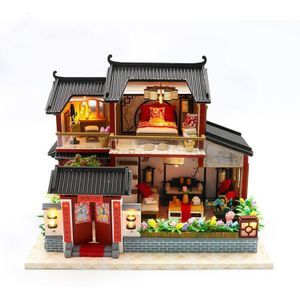 Diy Grote Chinese Retro Poppenhuis Houten Poppenhuizen Slaapkamer Miniatuur Villa Poppenhuis Kast Meubels Kit Jugetes Para Ninos
