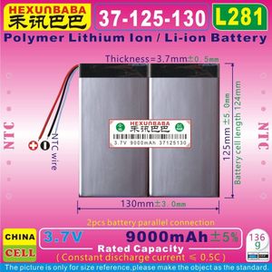 [L281] 3.7 v 9000 mah [37125130] NTC; 3 draad; drie draad; polymeer lithium-ion/Li-Ion batterij voor tablet pc; e-book; netbook