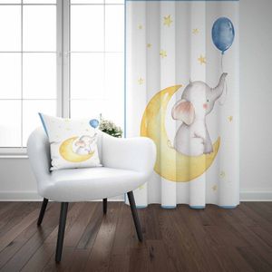 Anders Witte Vloer Gele Maan Olifant Blauwe Ballon 3d Kids Print Baby Kinderen Window Panel Set Gordijn Combineren Kussen case