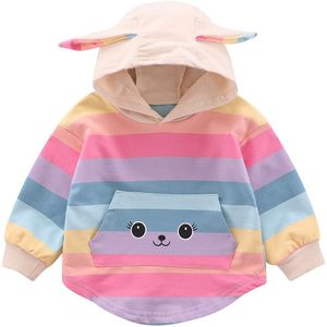 Lonsant Peuter Kids Baby Meisjes Gestreepte Regenboog Cartoon Hooded Sweater Jas Tops Leuke Meisje Sweatshirts Baby Hoody N30