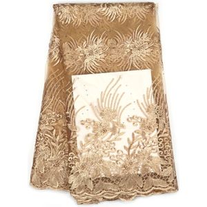 Goud kralen tulle lace stof Afrikaanse Frans borduurwerk mesh kant stof Nigeriaanse kant jurk