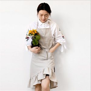 Eenvoudige Japanse Katoen En Linnen Geplooide Vlinder Staart Schort Huishoudelijke Bib Vrouwen Huishouden Keuken Gewikkeld Schort