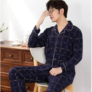 Donkerblauw Pyjama Mannen Nachtkleding 100% Katoen mannen Nachtkleding Lange Mouwen Slaap Lounge Casual Mannelijke Nachtjapon Zachte Pyjama Set 4XL