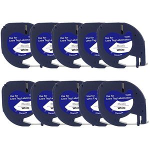 10 Pack Plastic Label Tapes Voor Dymo Letratag 91201 Zwart Op Wit (12Mm X 4M) voor LT-100H, LT-100T, LT-110T, 2000,QX50