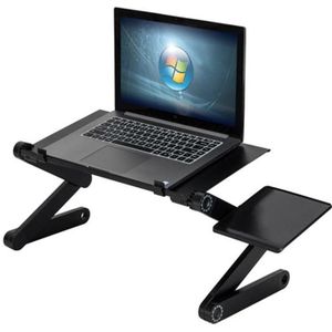 Draagbare Vouwen Laptop Tafel Bureau Computer Notebook Pc Stand Aluminium Verstelbare Lade Voor Bed Sofa Met Fan & Muis pad