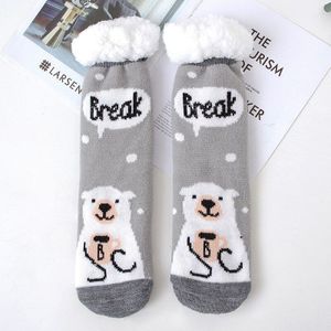 Dikker Pluizige Bont Fleece Katoenen Sokken Winter Warme Thuis Vloer Slipper Sokken Bed Slapen Grappige Dieren Leuke