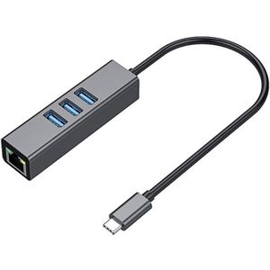 USB-C Naar Ethernet Adapter Met 3 Usb-poort, type C Hub Met RJ45 Ethernet Netwerk M Ultiport 4-In-1