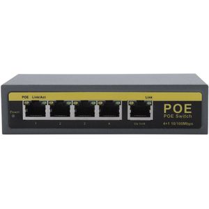 Hamrolte POE Switch 4CH IEEE802.3af 10/100 Mbps Smart POE Switch Voor IP Camera NVR Beveiligingssysteem Power Over Ethernet Max 100 M