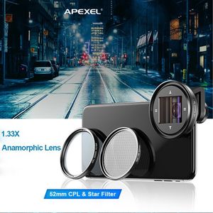 Apexel Hd 4K 1.33x Anamorphic Lens 2.4:1 Breedbeeld Film Lens Vlog Schieten Vervorming Lens Met Cplstar Filter Voor Smartphone