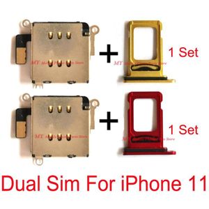 1 Set Dual Sim Card Slot Socket Flex Kabel + Dual Sim-kaart Lade Houder Reader Voor Iphone 11 IPhone11 vervangende Onderdelen