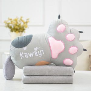 Simulatie mooie kat klauw kussen met deken leuke knuffel kussen slapen sofa deken meisje kid Kawaii