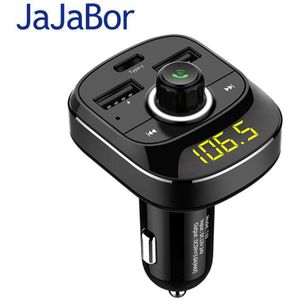 Jajabor Fm-zender Draadloze Handsfree Bluetooth Car Kit Dual Usb + Type-C Opladen Poort Ondersteuning Tf-kaart U schijf Afspelen