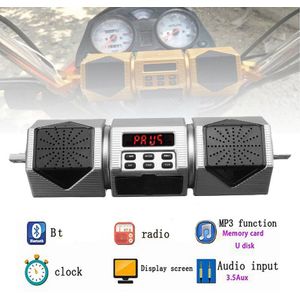 -Motorfiets MP3 Bluetooth Speler Waterdichte Stereo Speaker Stuur Fm Radio Met Led Display Zilver