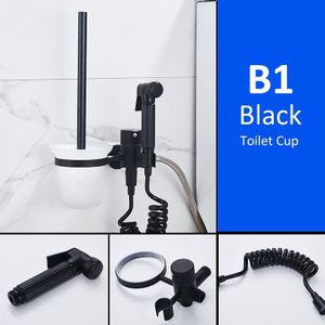 Badkamer Handheld Bidet Sproeier Set Bidet Kraan Voor Badkamer Wc Borstel Houder Zwart ELM192