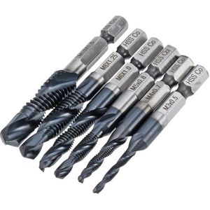 Fixmee 6Pcs M3-M10 Schroef Tap Boren HRC89 Tialn Gecoat Hssco M35 Kobalt Kranen Metrische Combinatie Bit 1/4 ""in Hex Quick Change