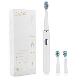 Seago Sonische Elektrische Tandenborstel SG-551 Met Vervang Opzetborstels 4 Schoon Modi Een Toets Bediening Sonic Trillingen Waterdicht Borstel
