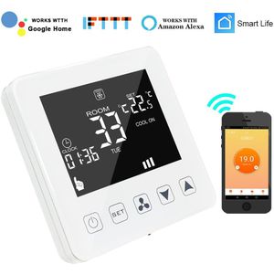 Wifi Thermostaat Ac 230V 5A Temperatuurregeling In Centrale Airconditioning Voor Fan Coil Werken Met Alexa Google Thuis