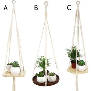 Vintage Macrame Plant Hanger Indoor Outdoor Opknoping Mand Jute Touw Katoen En Linnen Opknoping Bloempot Netto