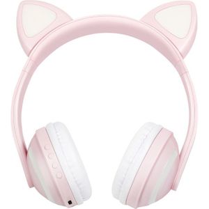 Kat Oor Draadloze Bluetooth Headset 5.0 Roze Leuke Kleurrijke Led Licht Hoofdtelefoon Stereo Geluid Muziek Sport Oortelefoon