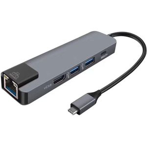 5 In 1 Usb Type C Hub Hdmi 4K Usb C Hub Naar Gigabit Ethernet Rj45 Lan Adapter Voor macbook Pro Thunderbolt 3 USB-C Charger Port